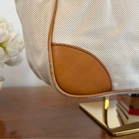 J. Crew Crossbody/Shoulder Bag/Handbag Cream Canvas and Tan Leather - Picture 10 of 13